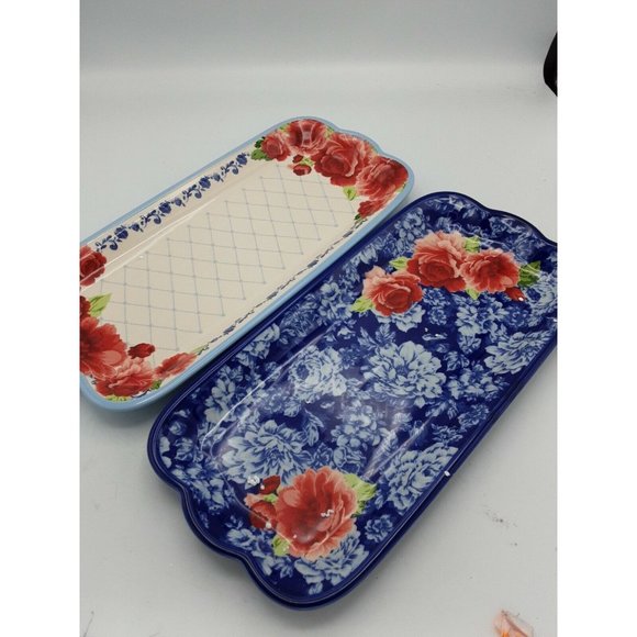 The Pioneer Woman Frontier Rose 14.17-inch Narrow Serving Platters,2-Pack - Picture 1 of 4